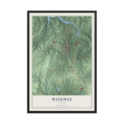 Map of Wedowee, Alabama, 12 x 18 inch print in a black wood frame
