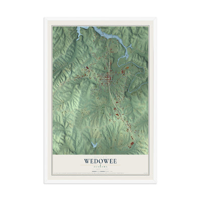 Map of Wedowee, Alabama, 12 x 18 inch print in a white wood frame
