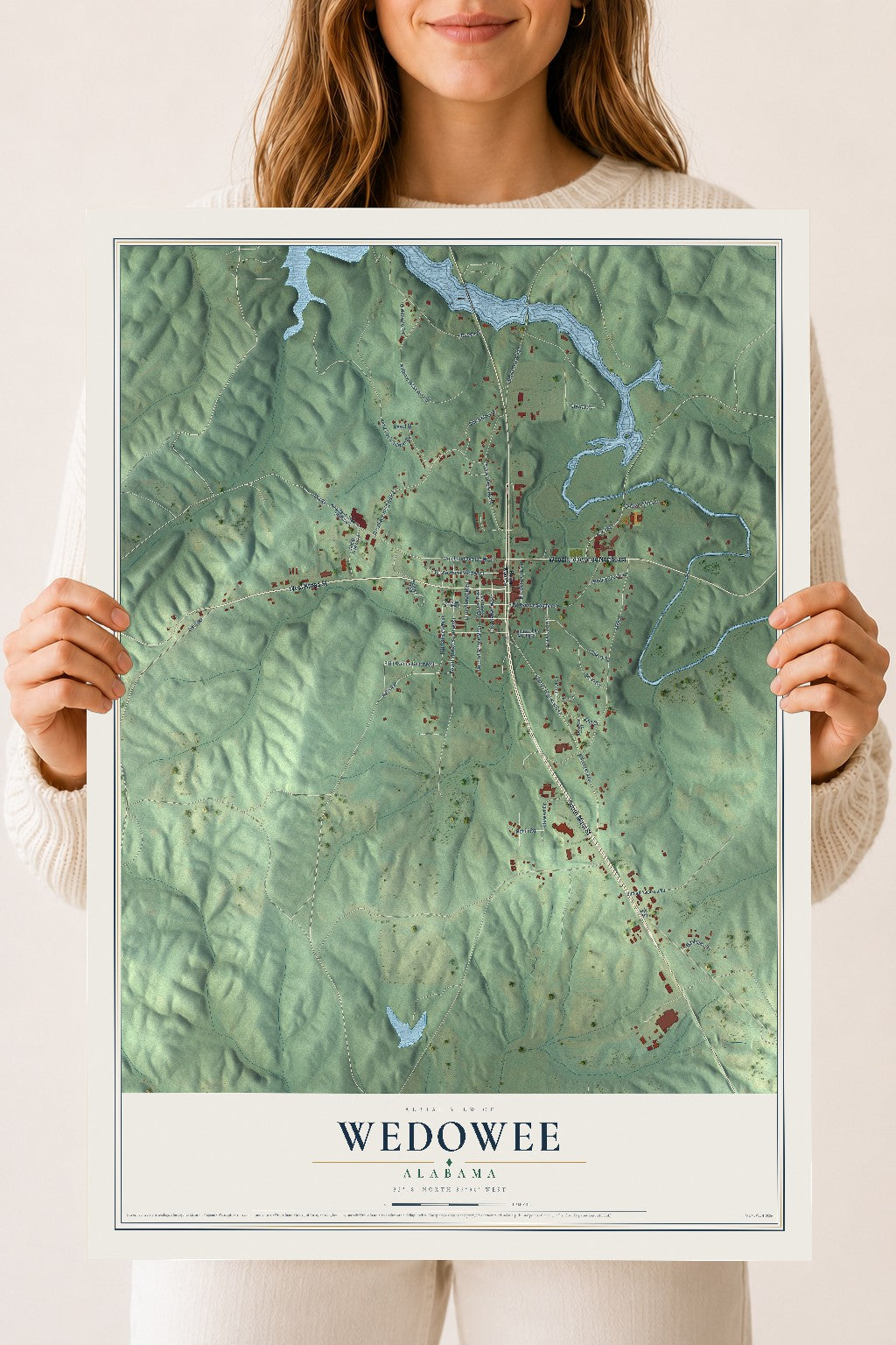Map of Wedowee, Alabama, 18 x 24 inch unframed archival matte print