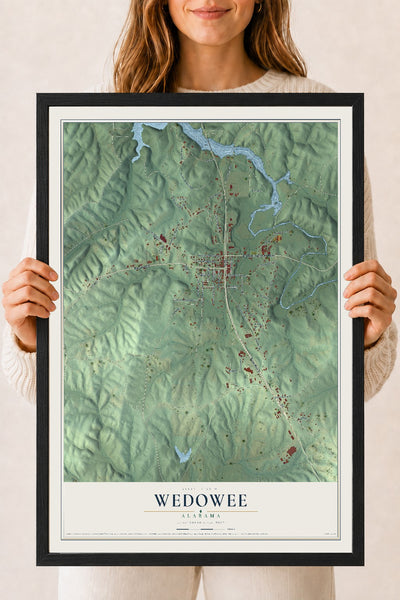 Map of Wedowee, Alabama, 18 x 24 inch print in a black wood frame