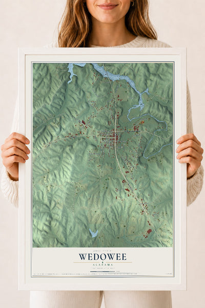 Map of Wedowee, Alabama, 18 x 24 inch print in a white wood frame