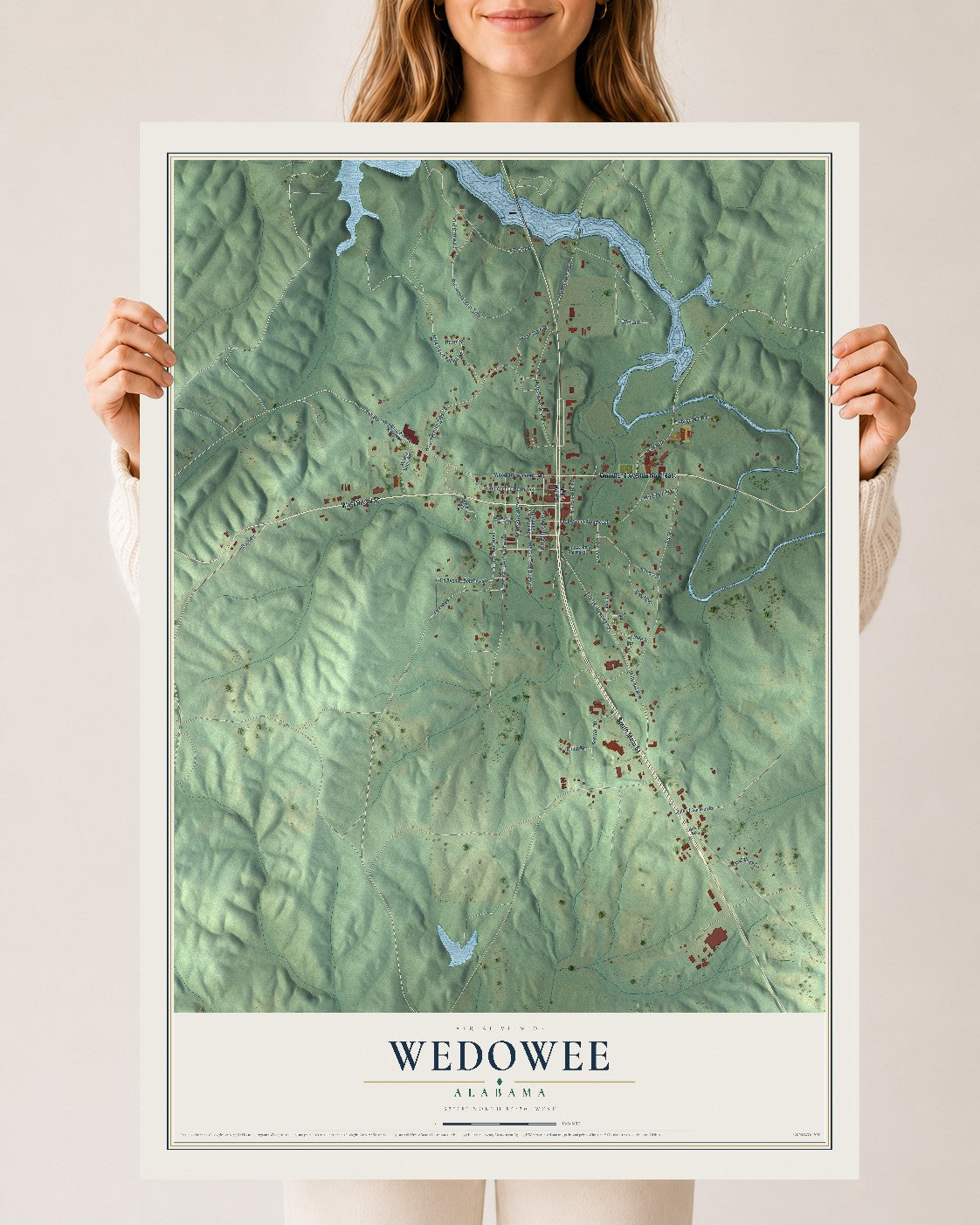 Map of Wedowee, Alabama, 24 x 36 inch unframed archival matte print