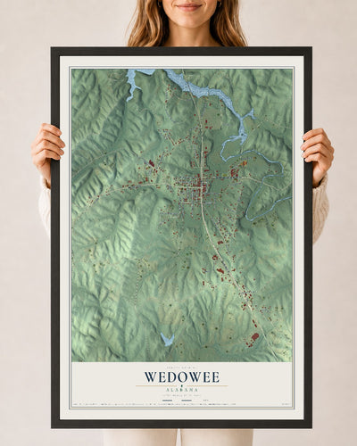 Map of Wedowee, Alabama, 24 x 36 inch print in a black wood frame