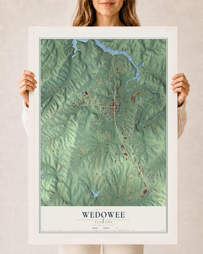 Map of Wedowee, Alabama, 24 x 36 inch print in a white wood frame