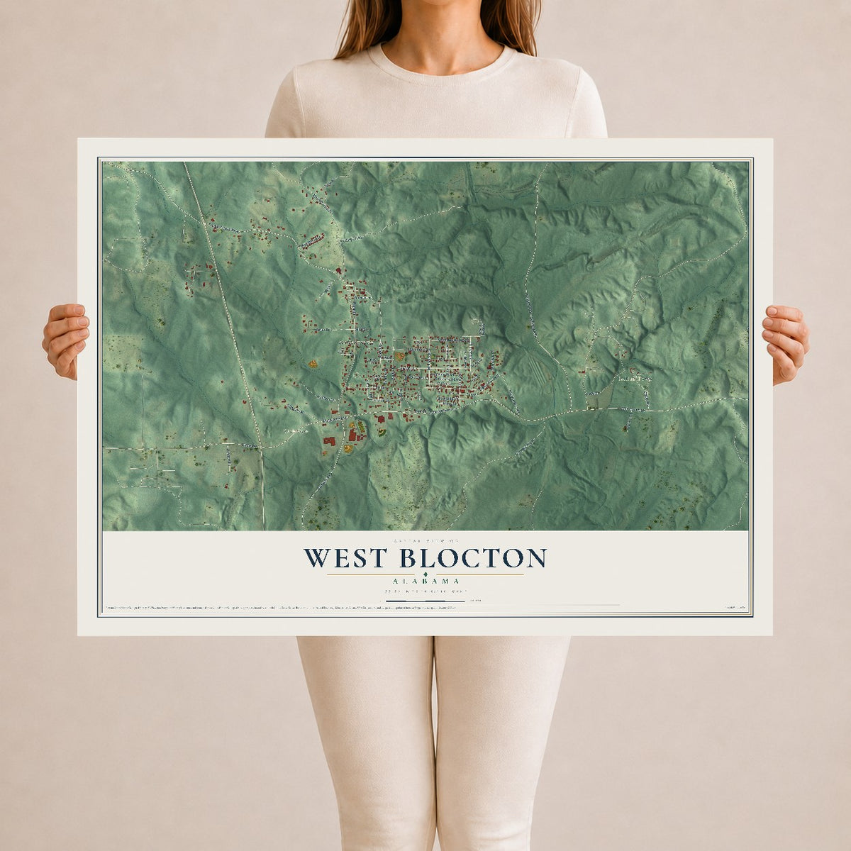Map of West Blocton, Alabama, 24 x 36 inch unframed archival matte print