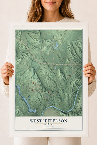 Map of West Jefferson, Alabama, 18 x 24 inch print in a white wood frame