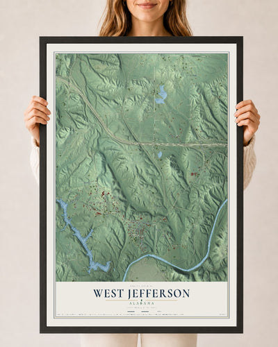 Map of West Jefferson, Alabama, 24 x 36 inch print in a black wood frame