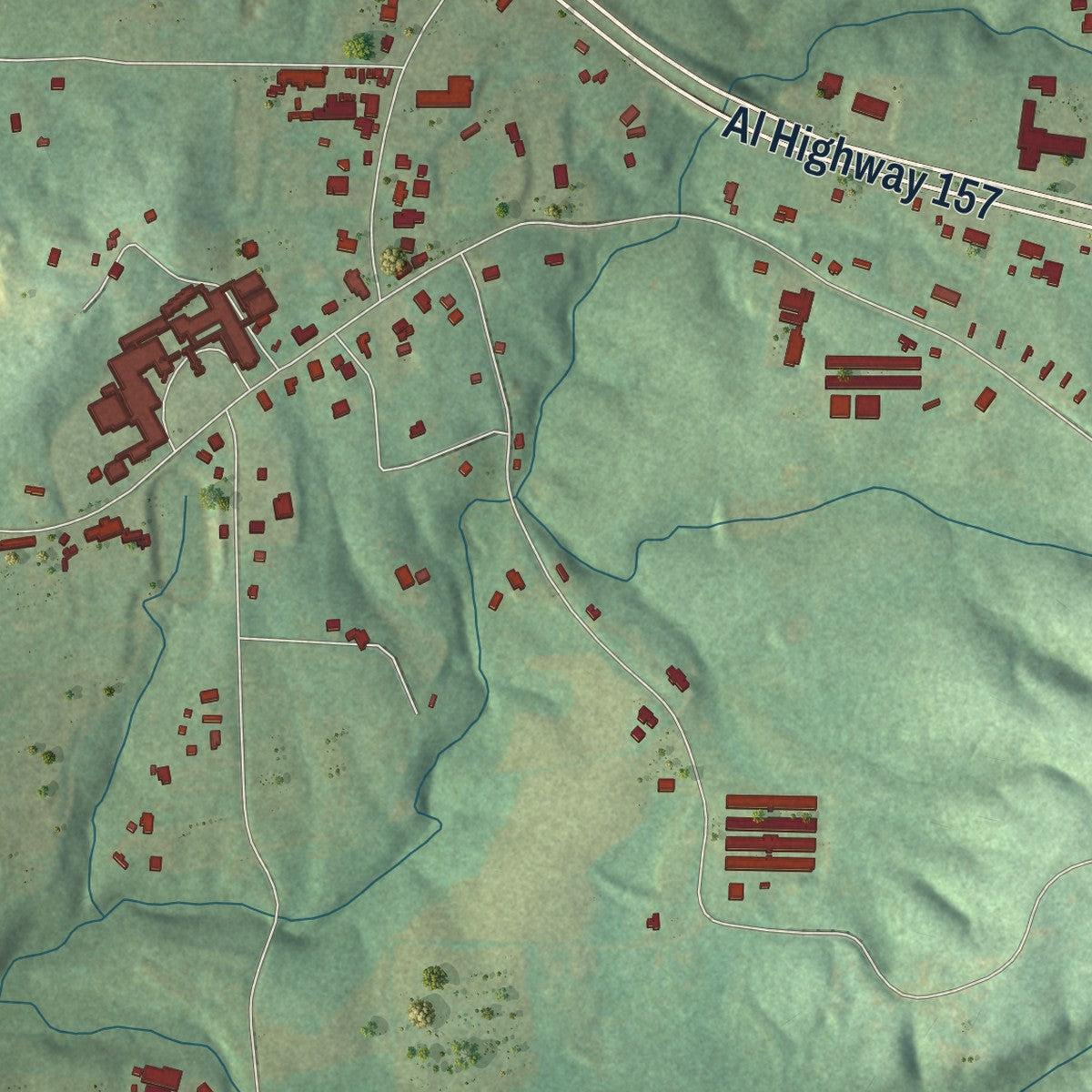 Close-up of the map of West Point, Alabama print showing street and building detail