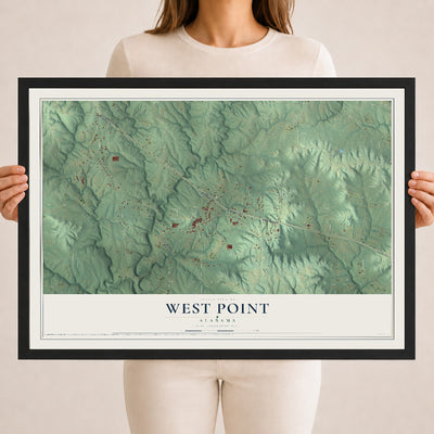 Map of West Point, Alabama, 18 x 24 inch print in a black wood frame