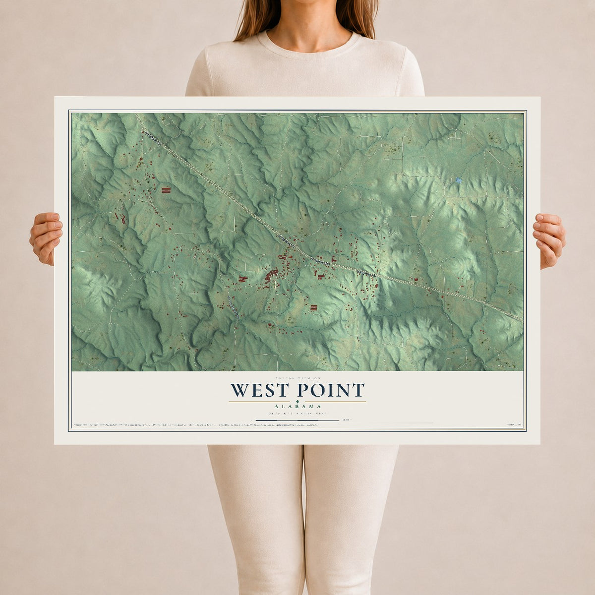 Map of West Point, Alabama, 24 x 36 inch unframed archival matte print