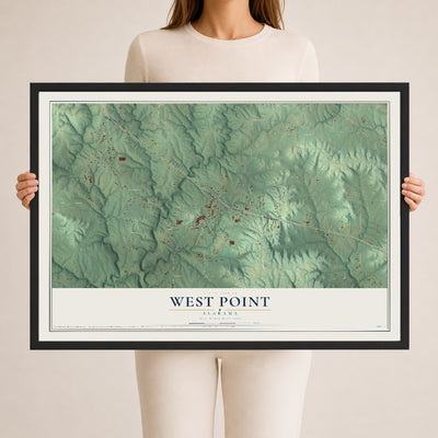 Map of West Point, Alabama, 24 x 36 inch print in a black wood frame