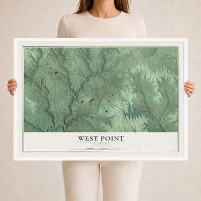 Map of West Point, Alabama, 24 x 36 inch print in a white wood frame