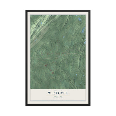 Map of Westover, Alabama, 12 x 18 inch print in a black wood frame
