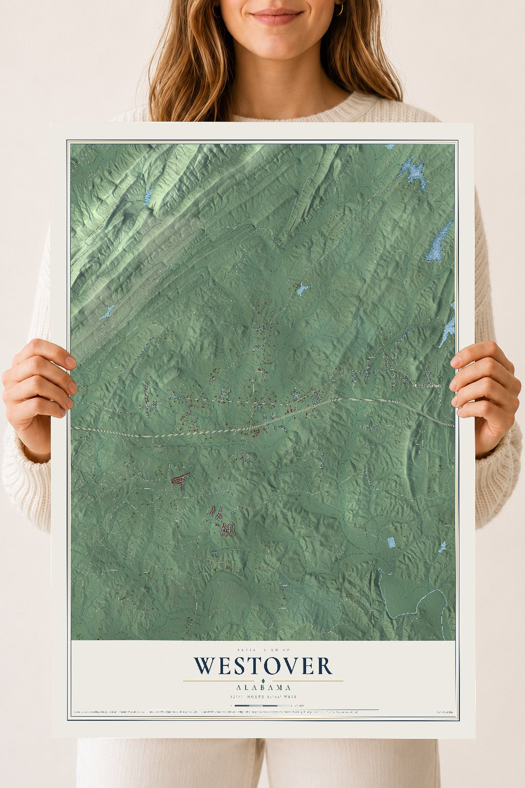 Map of Westover, Alabama, 18 x 24 inch unframed archival matte print