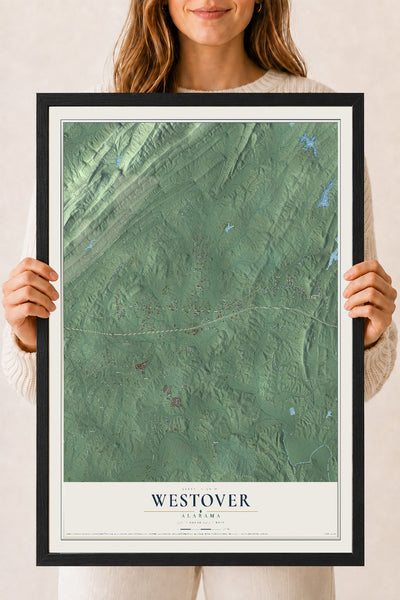 Map of Westover, Alabama, 18 x 24 inch print in a black wood frame