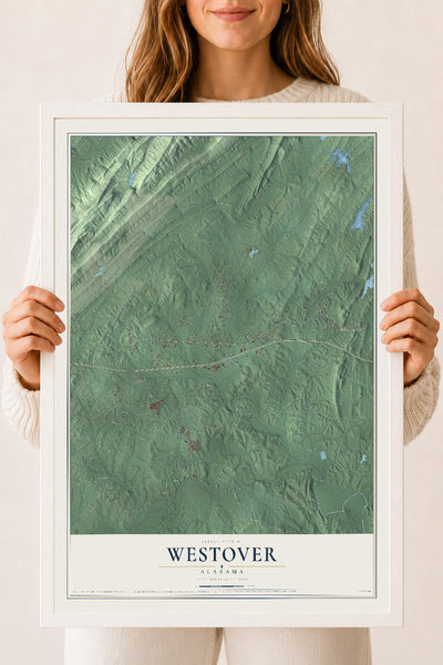 Map of Westover, Alabama, 18 x 24 inch print in a white wood frame