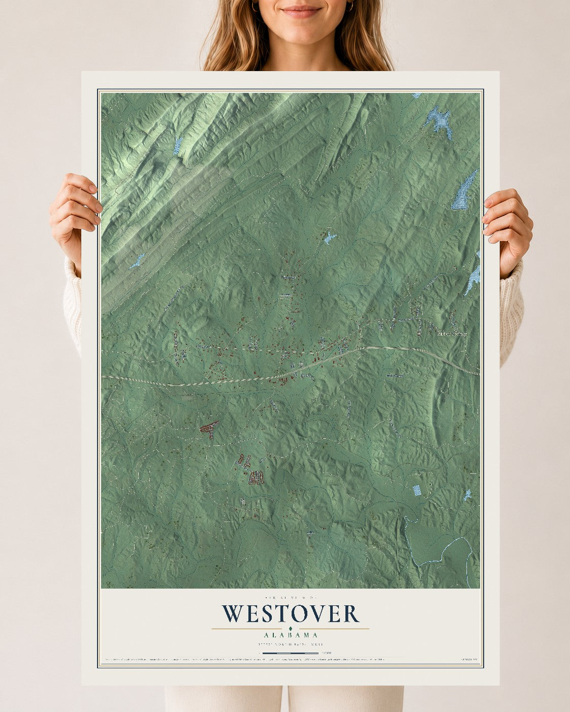 Map of Westover, Alabama, 24 x 36 inch unframed archival matte print