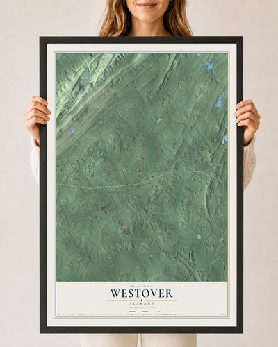 Map of Westover, Alabama, 24 x 36 inch print in a black wood frame