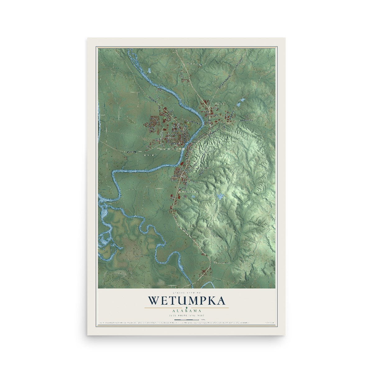 Map of Wetumpka, Alabama, 12 x 18 inch unframed archival matte print