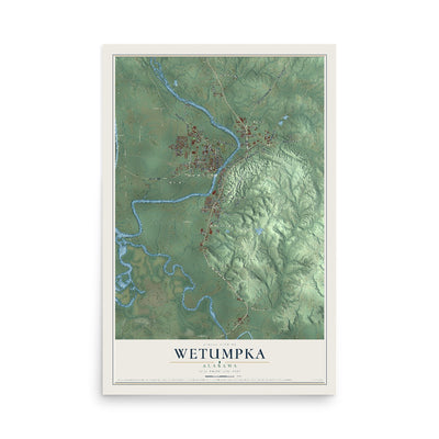 Map of Wetumpka, Alabama, 12 x 18 inch unframed archival matte print