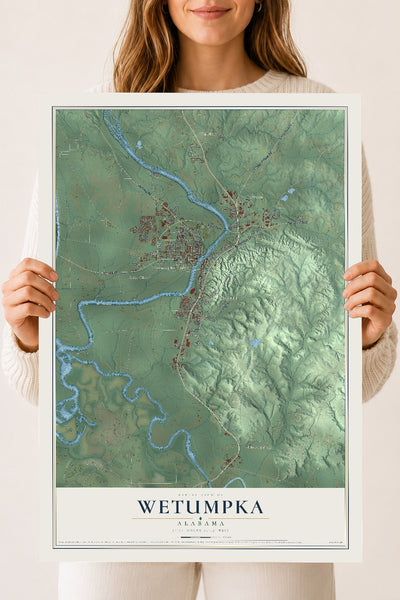 Map of Wetumpka, Alabama, 18 x 24 inch unframed archival matte print