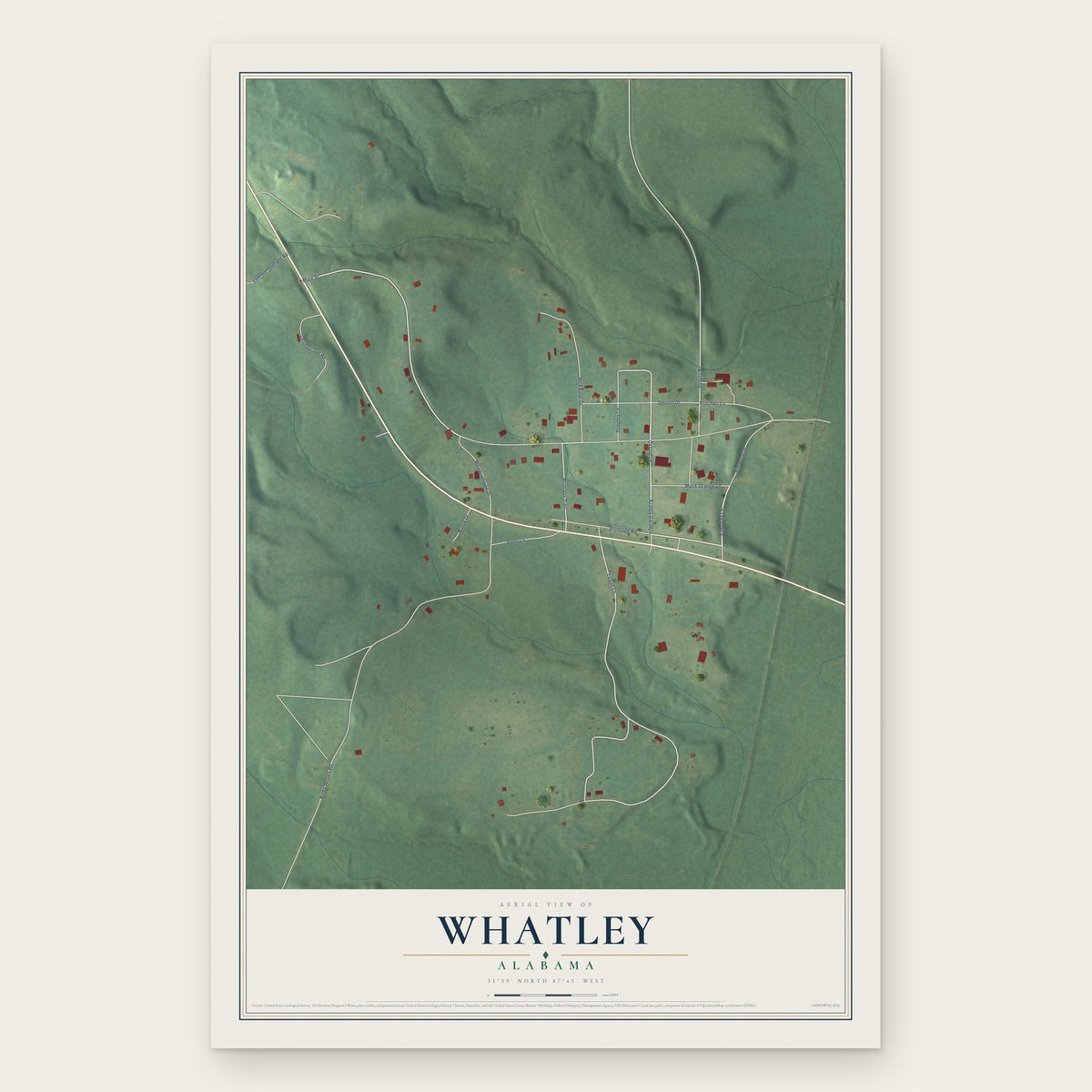 Whatley, Alabama map print, the full design