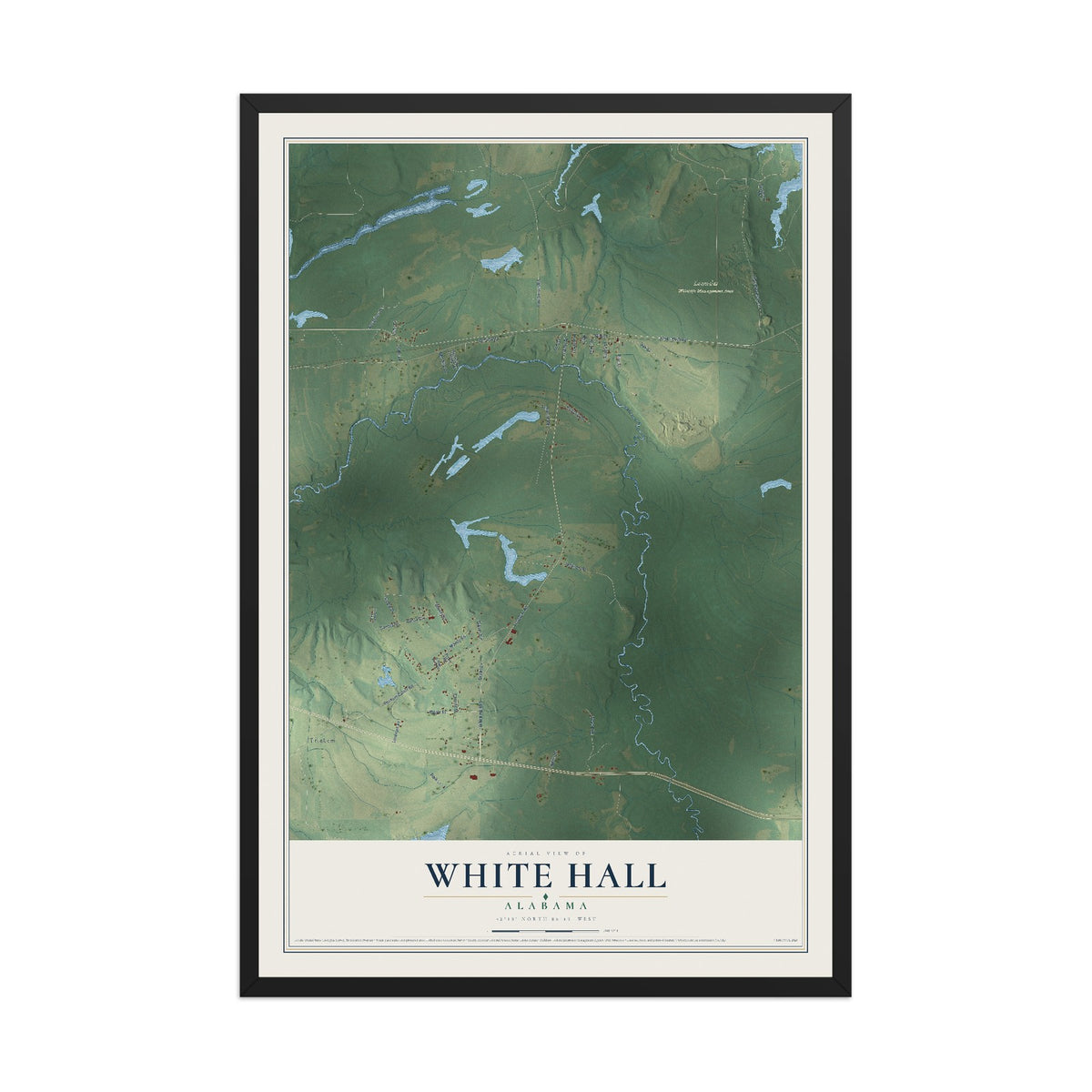 Map of White Hall, Alabama, 12 x 18 inch print in a black wood frame