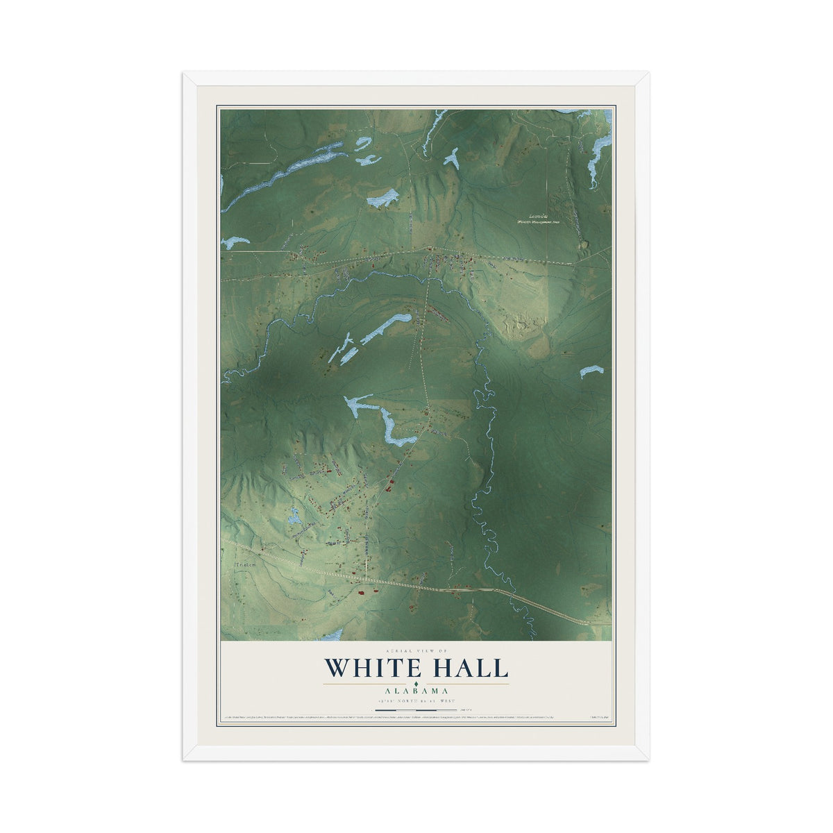 Map of White Hall, Alabama, 12 x 18 inch print in a white wood frame