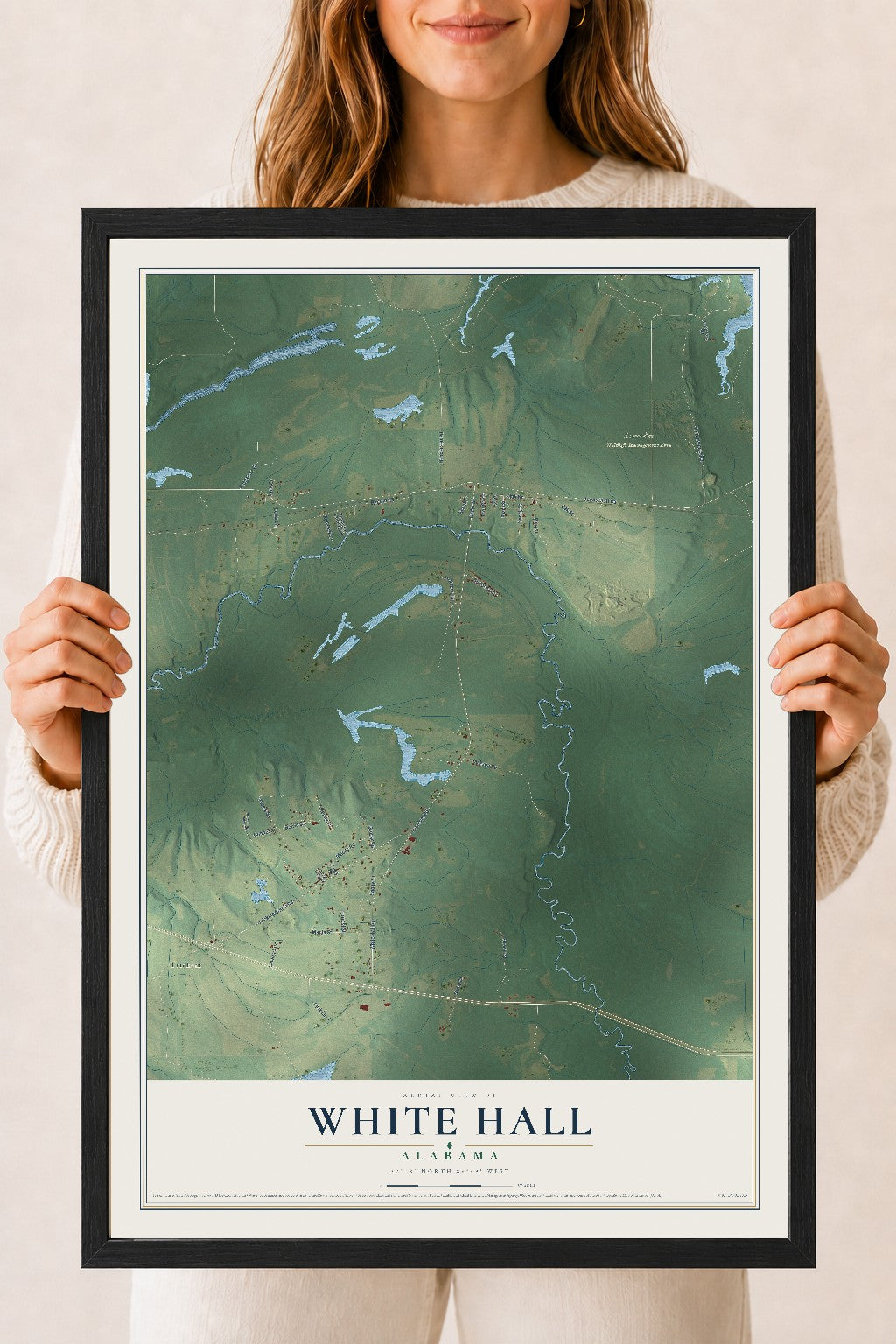 Map of White Hall, Alabama, 18 x 24 inch print in a black wood frame