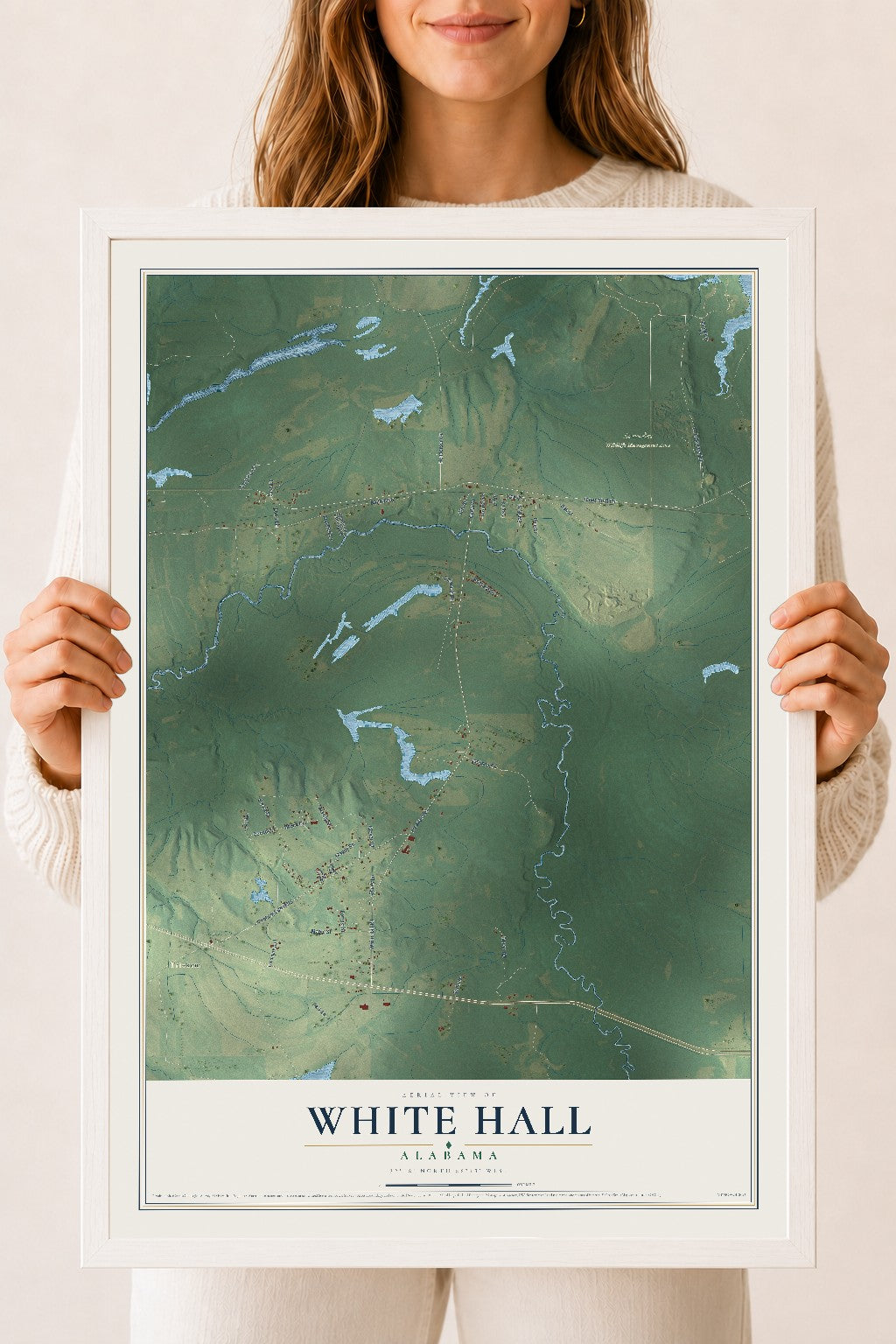 Map of White Hall, Alabama, 18 x 24 inch print in a white wood frame