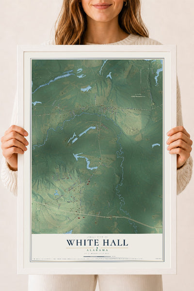 Map of White Hall, Alabama, 18 x 24 inch print in a white wood frame