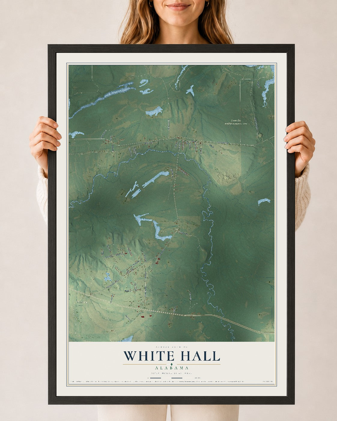 Map of White Hall, Alabama, 24 x 36 inch print in a black wood frame