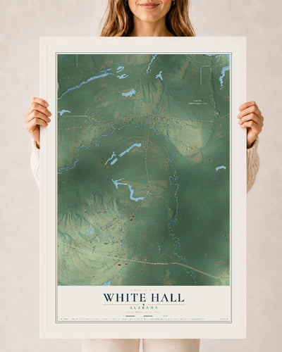 Map of White Hall, Alabama, 24 x 36 inch print in a white wood frame