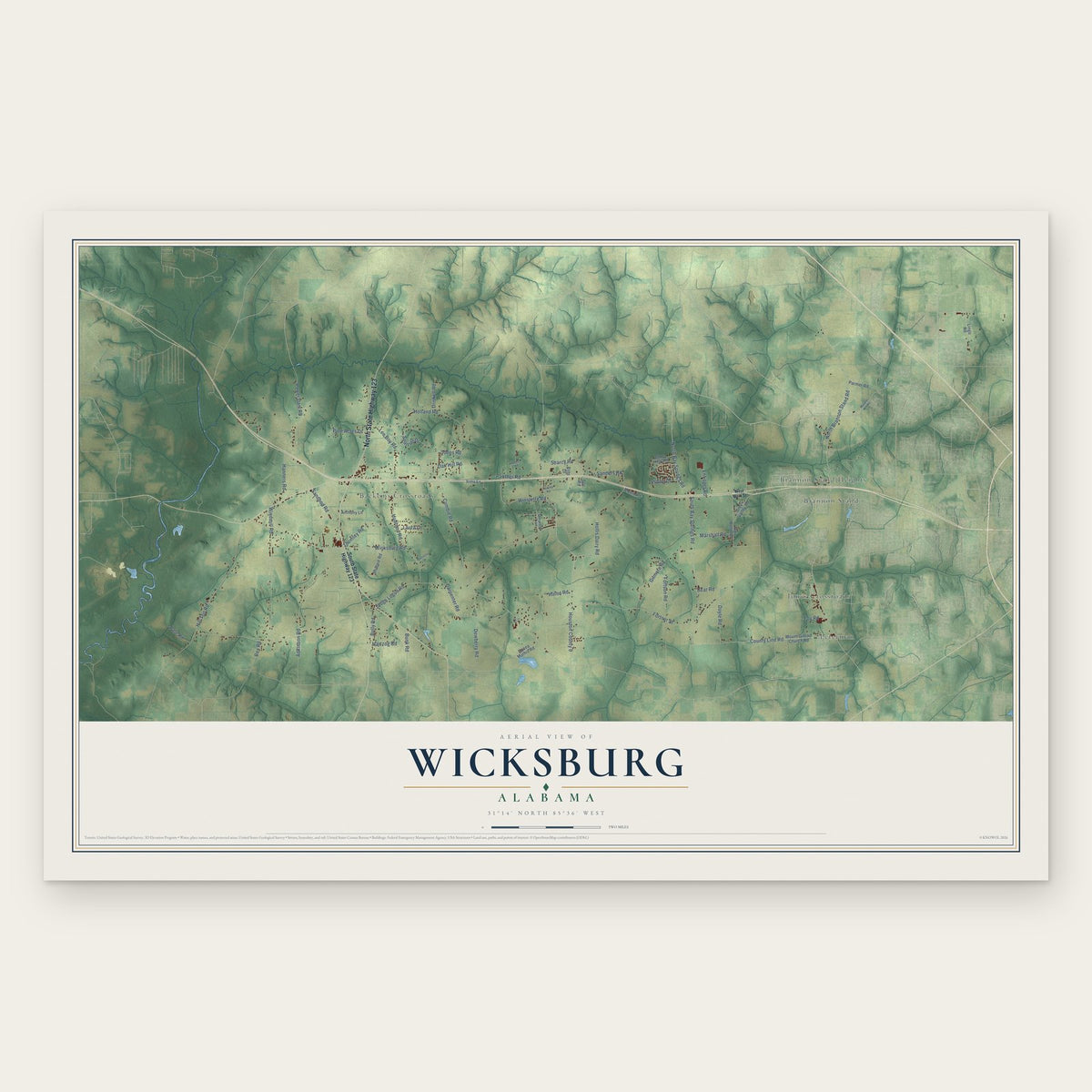 Wicksburg, Alabama map print, the full design