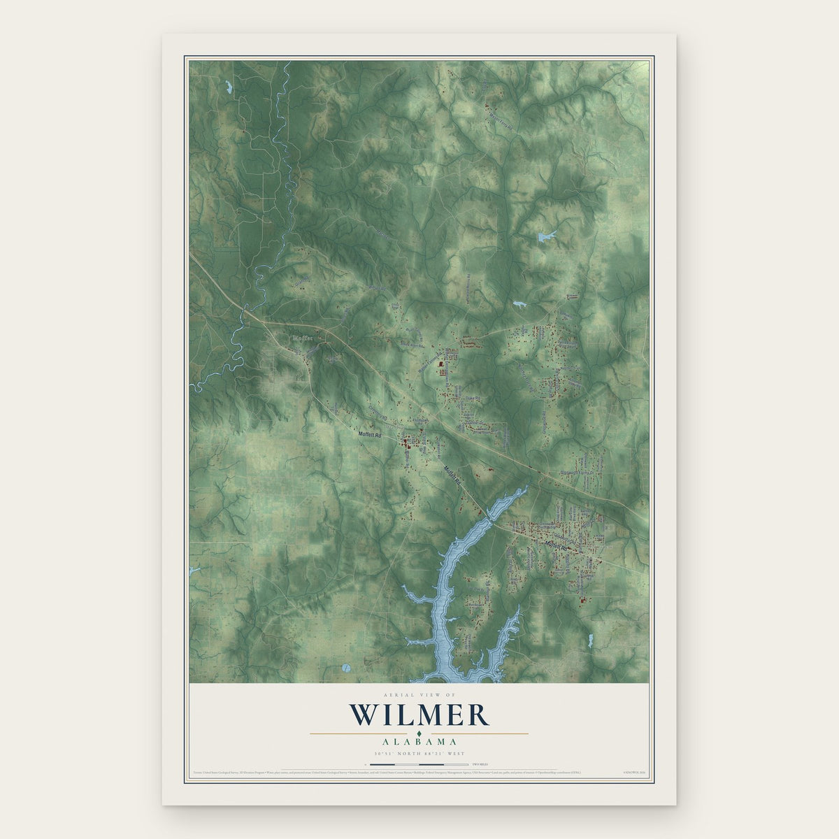 Wilmer, Alabama map print, the full design