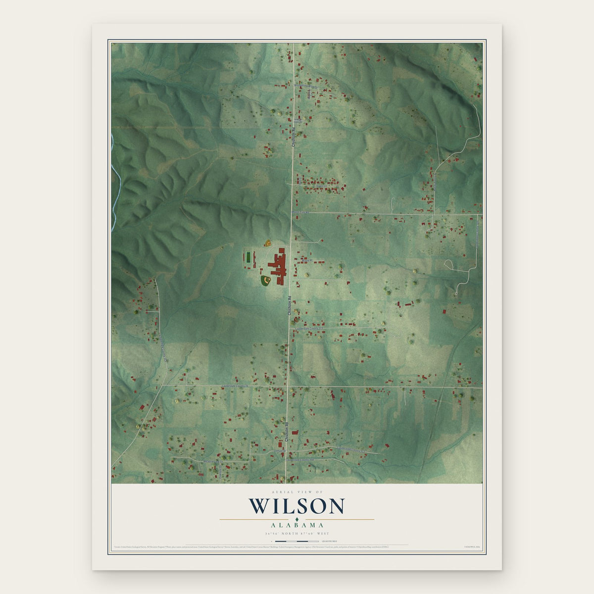 Wilson, Alabama map print, the full design