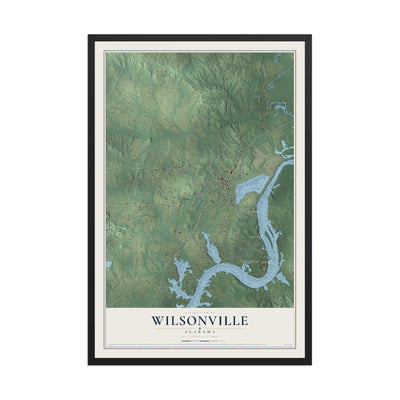 Map of Wilsonville, Alabama, 12 x 18 inch print in a black wood frame