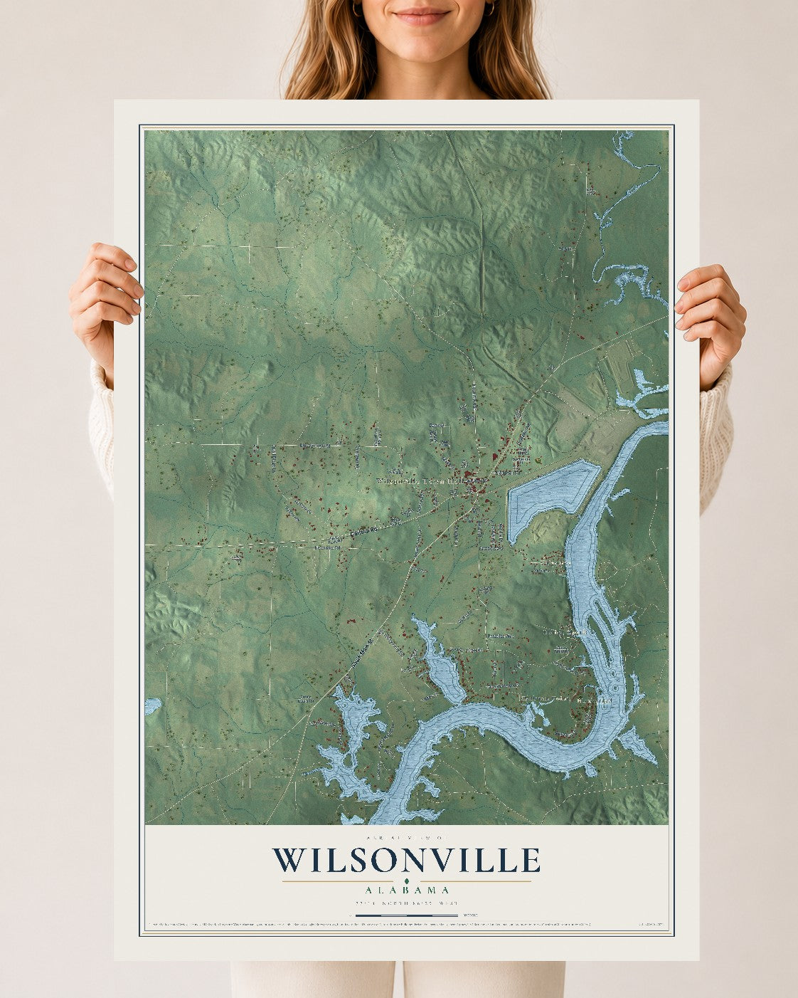 Map of Wilsonville, Alabama, 24 x 36 inch unframed archival matte print