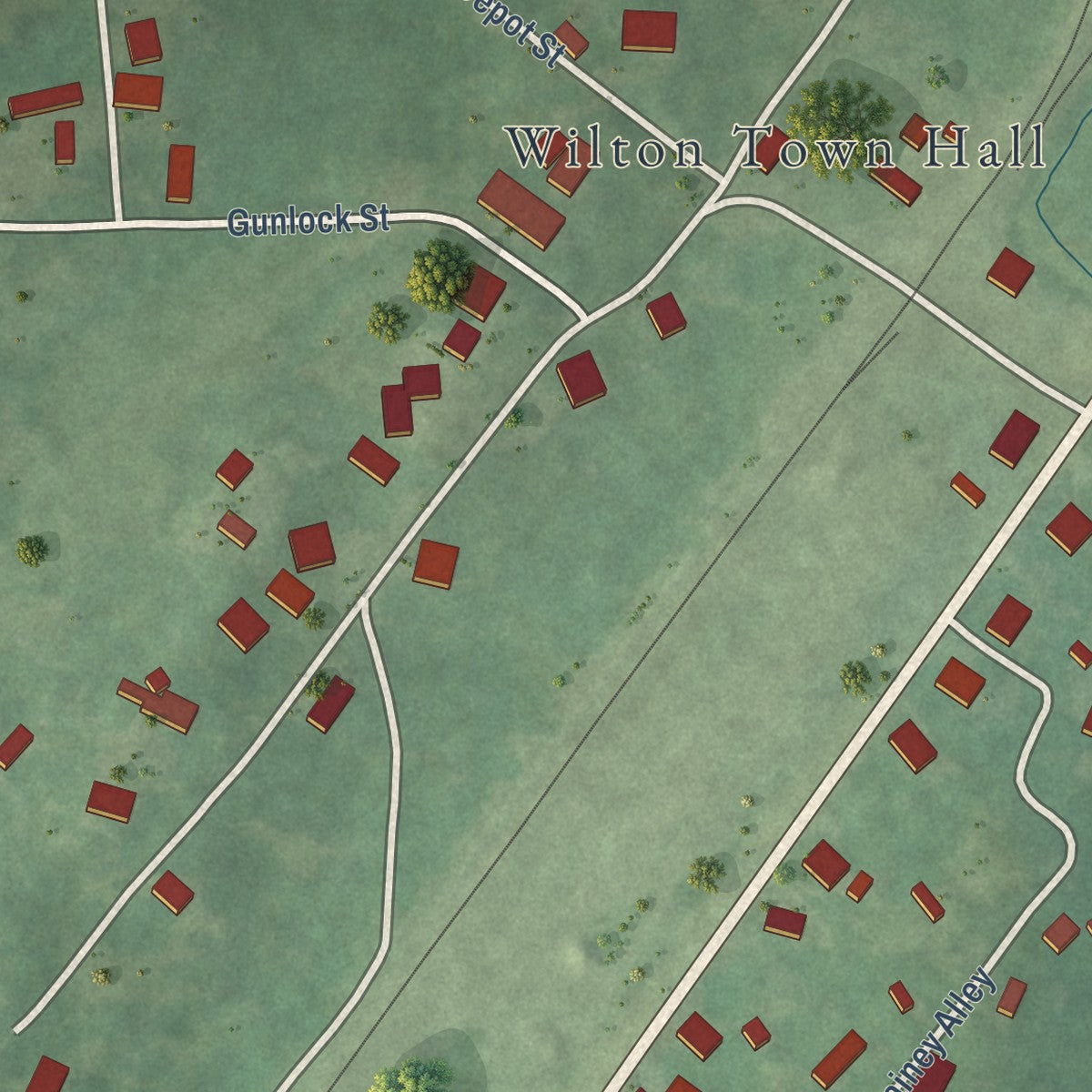 Second close-up of the map of Wilton, Alabama print showing more streets and buildings