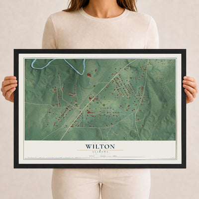 Map of Wilton, Alabama, 12 x 18 inch print in a black wood frame