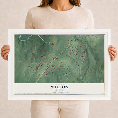 Map of Wilton, Alabama, 12 x 18 inch print in a white wood frame