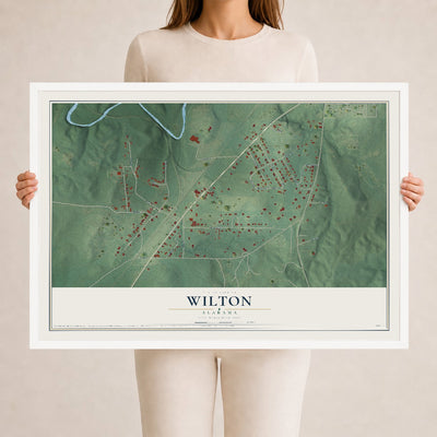 Map of Wilton, Alabama, 24 x 36 inch print in a white wood frame