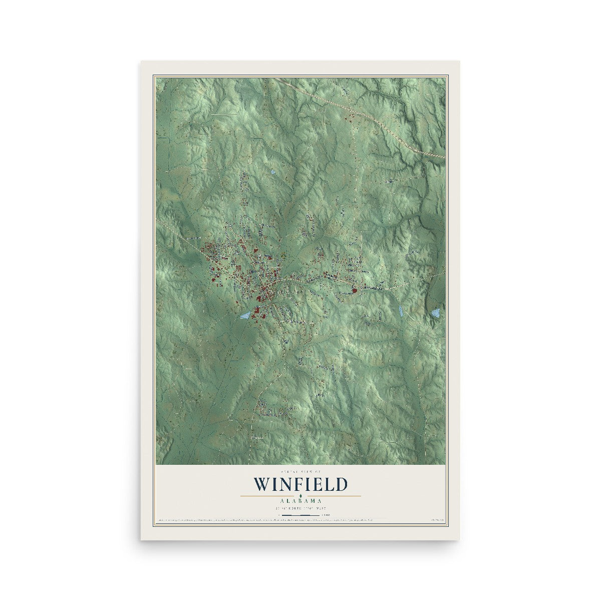 Map of Winfield, Alabama, 12 x 18 inch unframed archival matte print
