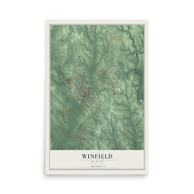 Map of Winfield, Alabama, 12 x 18 inch unframed archival matte print