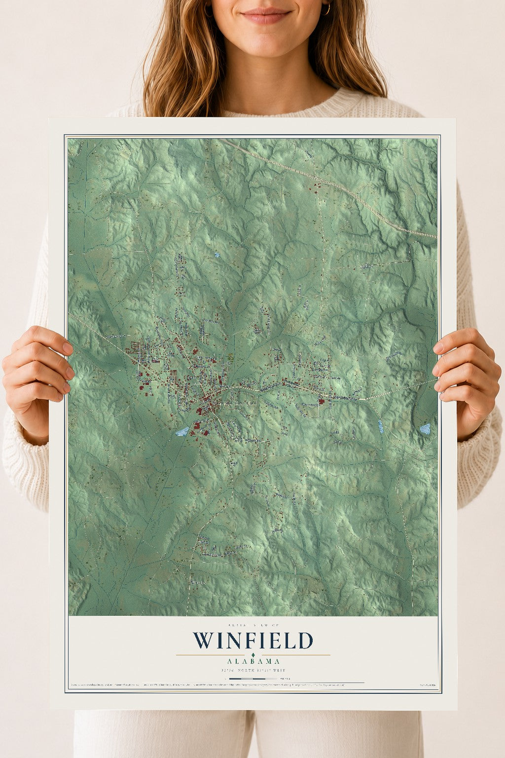 Map of Winfield, Alabama, 18 x 24 inch unframed archival matte print