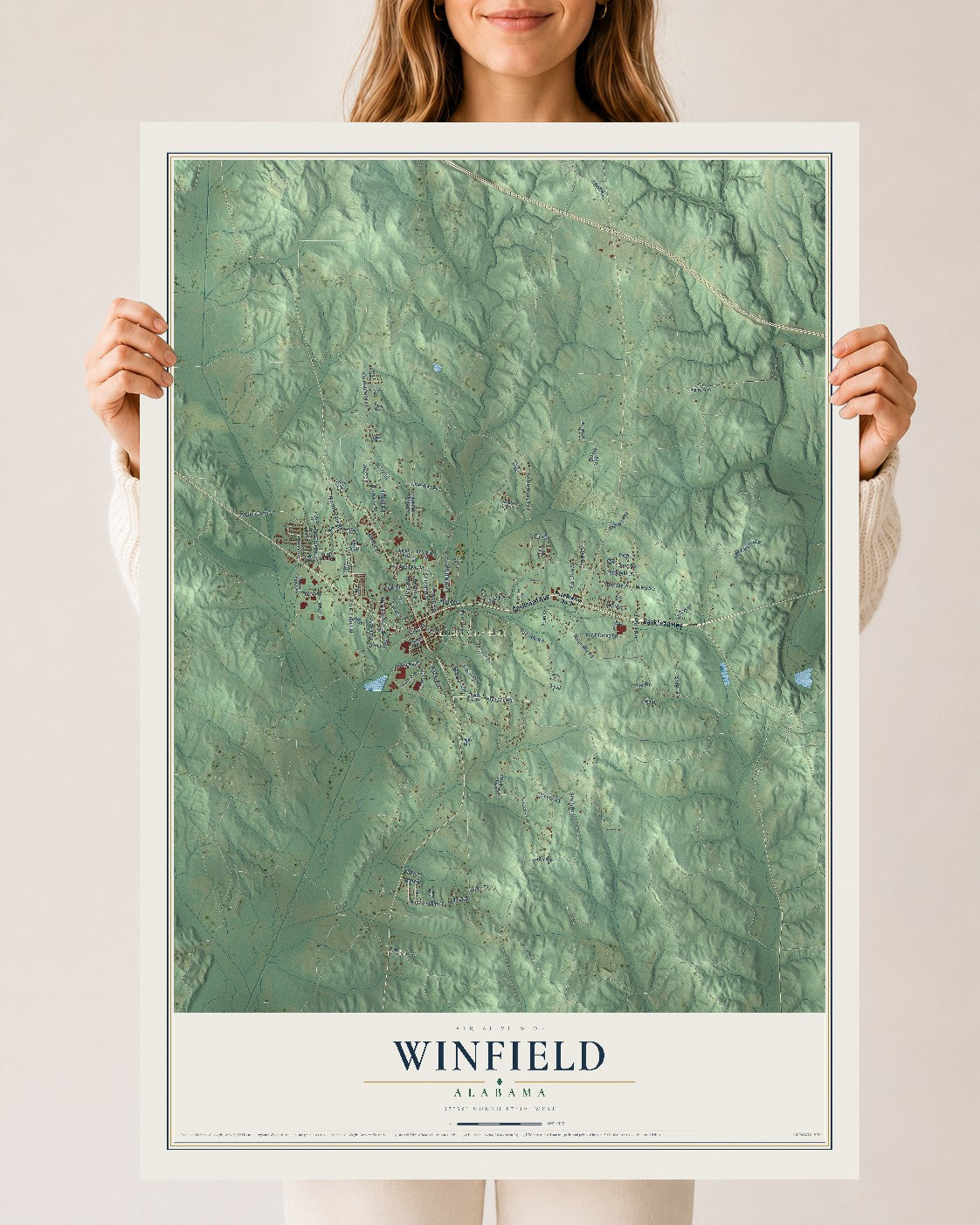 Map of Winfield, Alabama, 24 x 36 inch unframed archival matte print