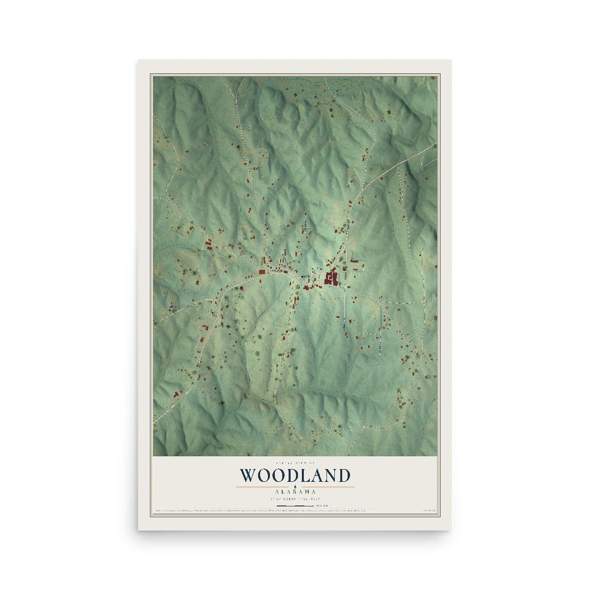 Map of Woodland, Alabama, 12 x 18 inch unframed archival matte print
