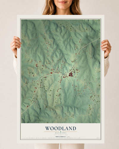 Map of Woodland, Alabama, 24 x 36 inch unframed archival matte print