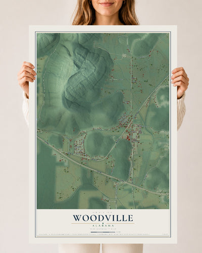 Map of Woodville, Alabama, 24 x 36 inch unframed archival matte print