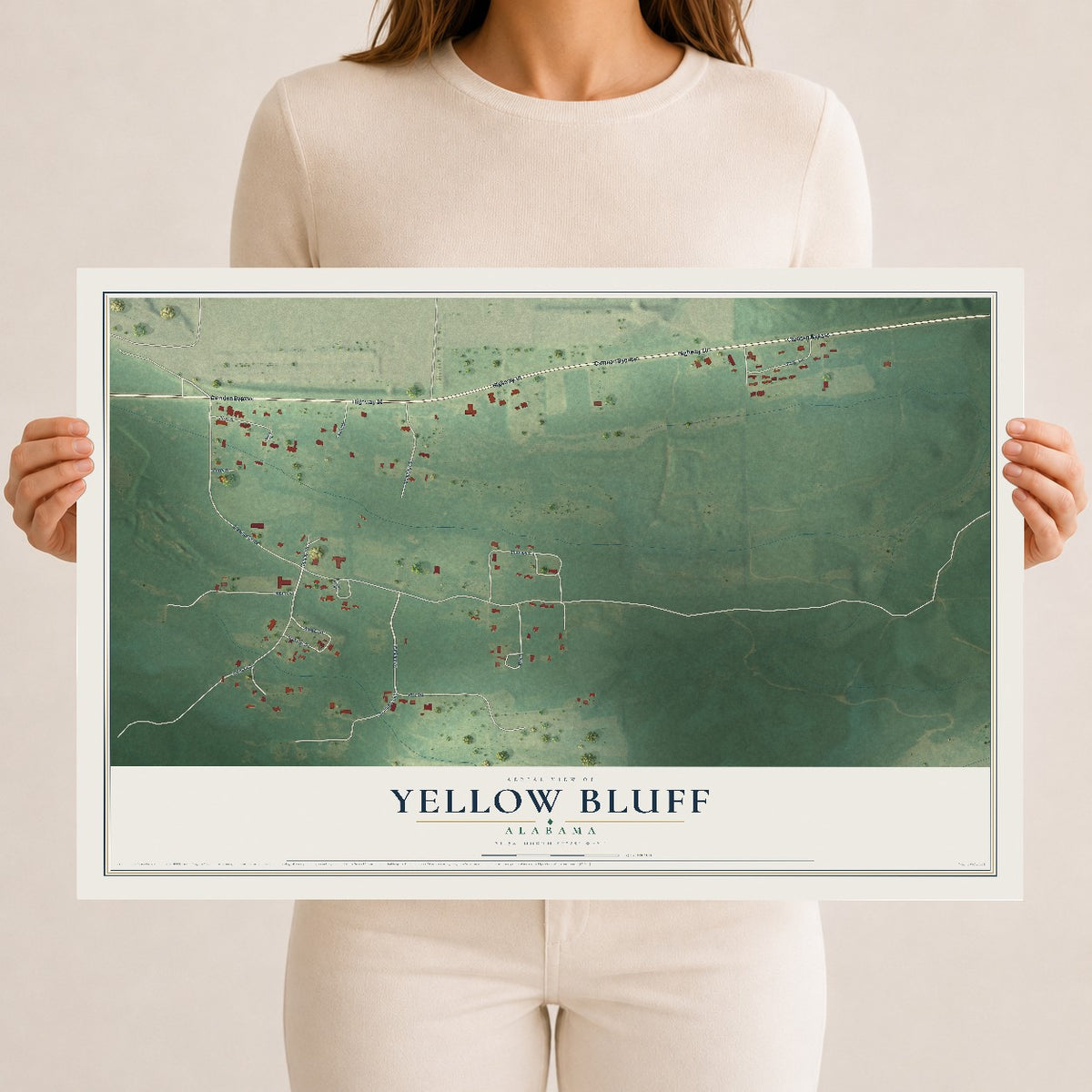 Map of Yellow Bluff, Alabama, 12 x 18 inch unframed archival matte print